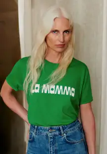 Sézane La Mamma T-shirt Green / Ecru Large