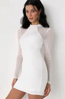 Women’s Lulu’s Living The Spotlight White Mesh Long Sleeve Mini Dress M Bride