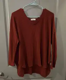 Boutique Waffle Knit V Neck Long Sleeve