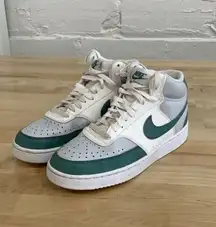 Nike White/Green Court Vision Mid Men's Sneakers High-Top Shoes - Size 7.5