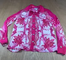 Rachel Zoe Button Front Blouse Women’s Small Pink Paisley Print Long Sleeve Top