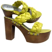 new Guess Oakly 7 platform neon faux wood braided heels sandals 2039