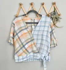 Cato NWT Gingham Rayon Short Sleeve Wrap Blouse M