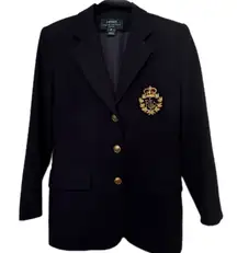 Lauren Ralph Lauren Women's Navy Wool Blazer with Royal Crest