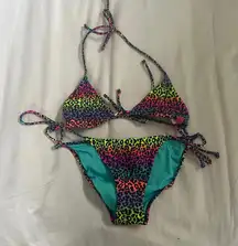 Y2K Victoria Secret Rainbow Cheetah Print Bikini Set