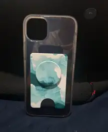 Clear black ombré iPhone 14 Plus case with Popsocket wallet