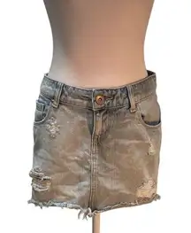Mossimo Light Wash Blue Distressed Fringe Bottom Denim Mini Jean Skirt Jr Size 5
