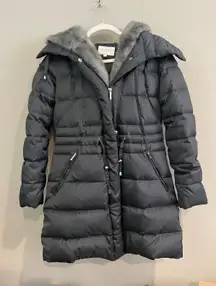 Laundry by Shelli Segal Puffer Coat Jacket w/ Fur Hood & Pockets Gray Small