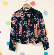 S Love Tree Navy Floral Print Cropped Blazer