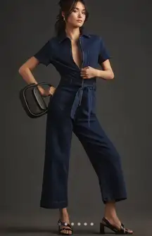 NWT Anthropologie The Colette Weekend Denim Jumpsuit by Maeve in Dark Denim Sz 0