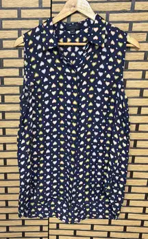 J. Crew Blue Heart Print Silk Tank Top Size 10‎