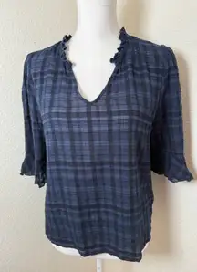 Dolan‎ Left Coast Anthropologie Tandy Ruffle Plaid Top in Navy Size Medium