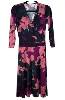 Cabi 837 Dress Small Floral Faux Wrap Shadow Print Boho Art to Wear Hippie Midi