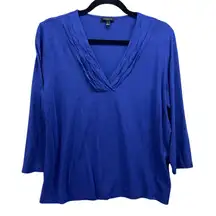 Talbots Womens Shirt Size Large Royal Blue Casual Comfy Knit Pleated Deep V Neck