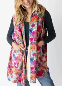 NATURAL LIFE Women's Multicolor Floral Hooded Kimono Vest Size XL
