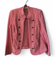 Tommy Hilfiger Red / White Striped Open Military Band Jacket Holiday Nautical M