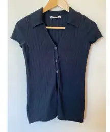Abercrombie & Fitch Short Sleeve Button Front Polo Top Black Women's XS Casual
