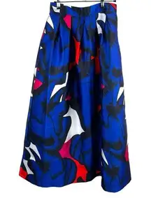 Beulah Blue And Pink Floral Maximalist‎ Pleated Maxi Trumpet Skirt