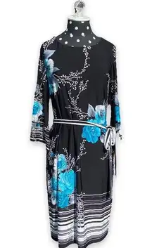 Studio One Womens Dress Size Small Black Aqua Floral Print NEW