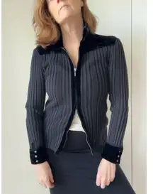 Y2K KNit Zipper Cardigan Velvet Collar Size large Dark Gothic Grunge Vampire