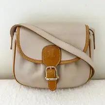 CELINE Cream and Tan Leather Crossbody Bag