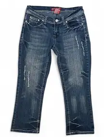 Red rivet Y2K cropped jeans fleur de lis pockets rhinestones vintage 2000s