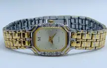 Monet M 17mm ladies Quartz watch gold tone size 6.75” runs