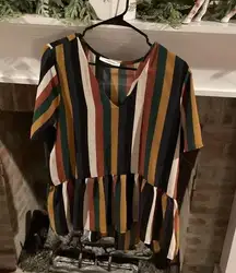 Caramela Large Striped Peplum V Neck blouse