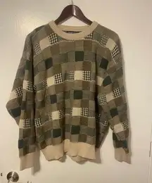 Vintage Womens Jantzen Grandpa Style Square Block Neutral Colored Sweater