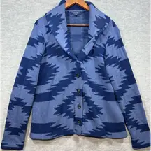 CHAPS  Womens XL Blue Aztec Button Up Cardigan Sweater Shawl Neck Southwest