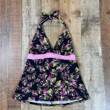 Joe Boxer Large Y2K Tankini Top Butterfly Swim Black Pink Spring Summer Boho