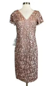 JS Collections Women's Cocktail Dress Size 4 Purple Lace Short Sleeve Sheath