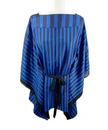 BCBGMAXAZRIA  Womens Kimono Dress Blue Black Striped Batwing Sleeve Belted XS