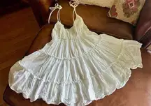 Miss Ord White Spaghetti Strap Baby Doll Tiered Ruffled Lined Dress Size Large