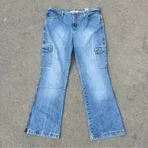 Vintage Y2K hydraulic low rise cargo flare jeans with no waistband 13/14