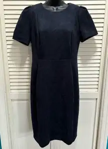 Short Sleeve Faux Suede Sheath Dress Sz 10 Navy Back Zip