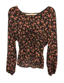 Lush Black Orange Floral Empire Waist Blouse Fall Cottagecore Romantic Feminine