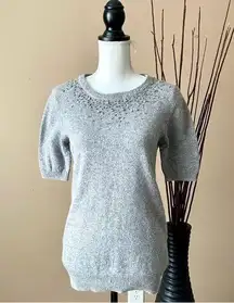 ZARA  | Gray Beaded Angora Hair Blend Short Sleeve Knit Sweater Sz L