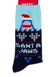 Happy Christmas Santa Jaws Crew Socks - #204 / Any 3 Pair $15