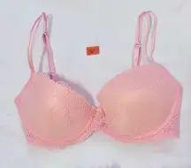 36C Pink Soft Coral Push Up Bra Lace Overlay Convertible