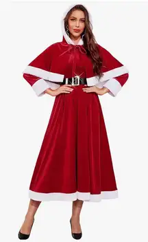 3PCS Mrs Santa Claus Costume for Women Red Santa Dresses with Hooded Cape Belt