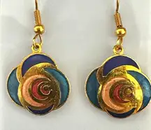 Cloisonné Enamel Swirl Dangle Earrings