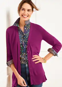Purple Cardigan Talbots Fuchsia Purple Sz M Office Work Fall Winter Sweater