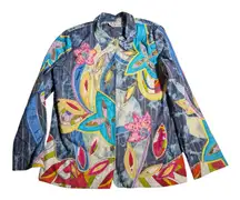 Vtg Y2K Draper's & Damon's Blue Acid Wash Denim Floral Applique Jacket Sz M