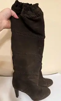 VTG Coach Jae Suede Boots Chestnut Size 9B Made In Italy Long High Heel Winter