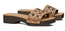 Nearly New! Tory Burch Basketweave Calfskin Clog Sandals Sz. 7.5