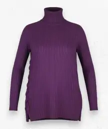 Uterque Maroon Ribbed Turtleneck Adjustable Tie Wool Blend Sweater Size Small