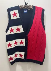 Vintage EP Pro Red White Blue Hand Embroidered Americana V Neck Sweater Vest XL