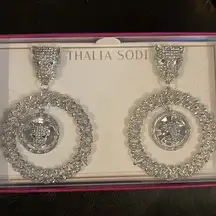 New Thalia Sodi Silvertone 4 Panthers Hoop earrings w crystals
