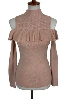 White House Black Market Womens Sweater XS Pink Cold Shoulder Feminine